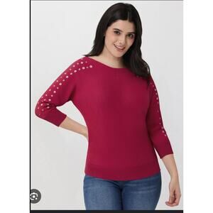 Women’s 89th & Madison GROMMET SLEEVE PULLOVER Red 1x
